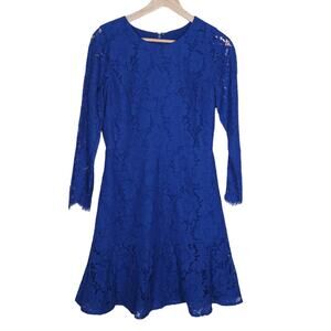 J.Crew Dress 2 Cobalt Blue Lace Mini Fit and Flare Above Knee Long Sleeves